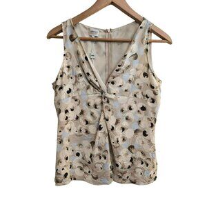 Giorgio Armani Cream and Light Blue Floral Twist V-Neck Sleeveless Top